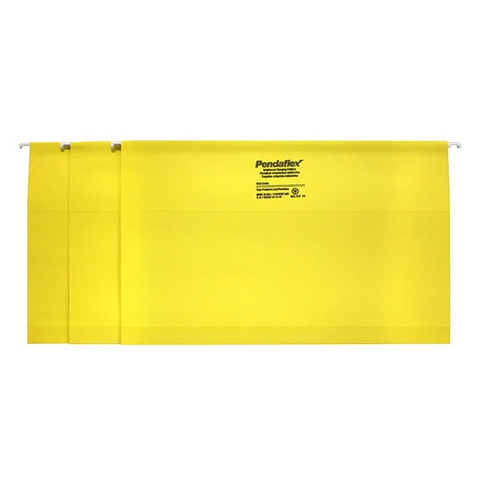 Folder colgante PENDAFLEX con jinetes de plástico e infopoquets color amarillo tamaño oficio