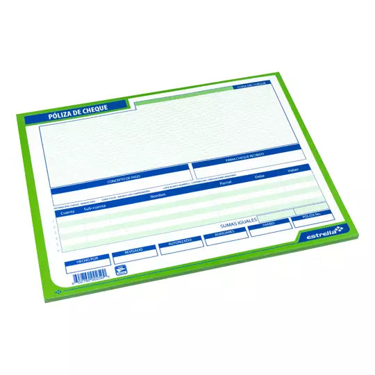 PÓLIZA CHEQUE 1/2 CARTABLOCK CON 50 HOJAS