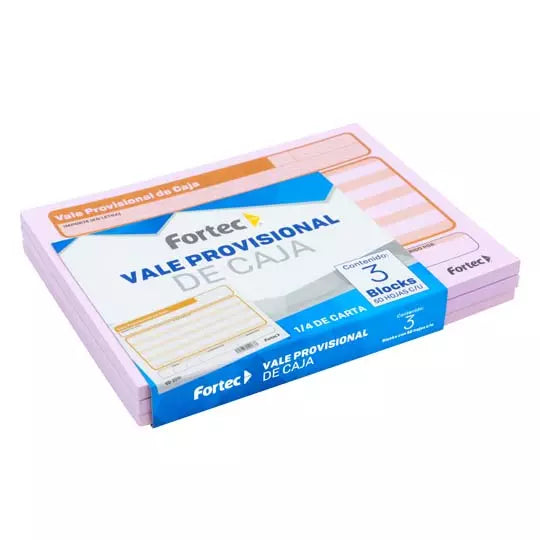 Vale de caja Fortec 1/4 carta 3 blocks con 50 hojas cada uno
