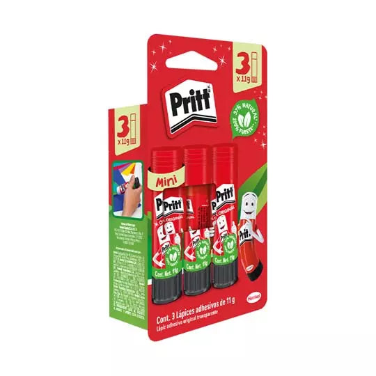 Lápiz adhesivo Pritt en barra de 11gr con 3 piezas