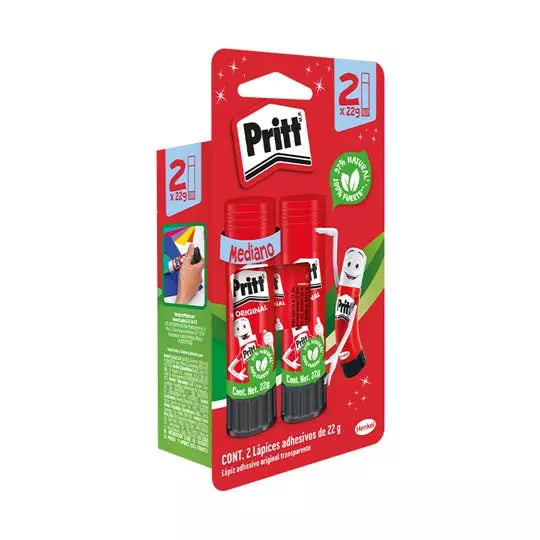 Lápiz adhesivo Pritt en barra de 22 grsblíster con 2 piezas