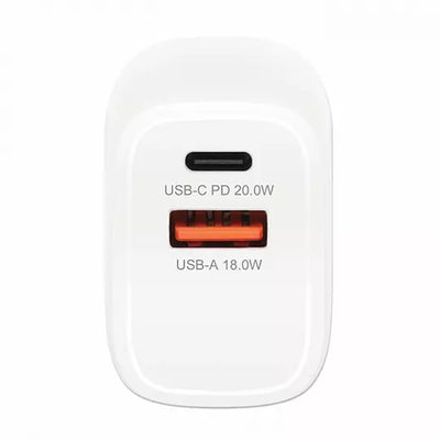 Cargador de Pared Manhattan 20W USB A 3.0, USB C, Blanco