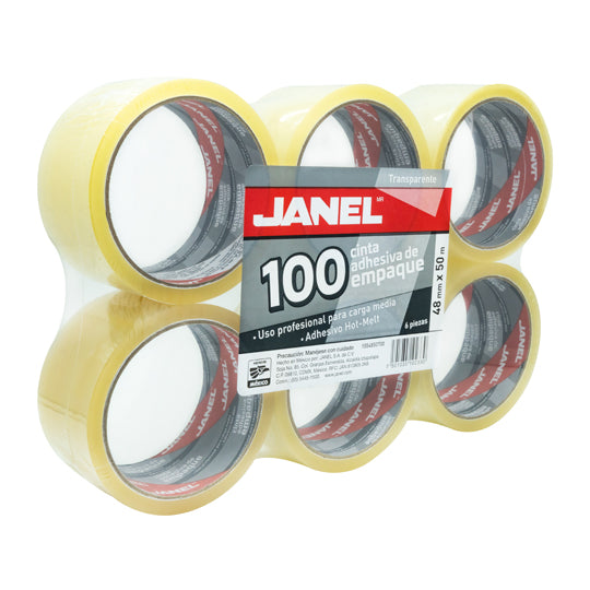 Cinta de Empaque Janel Transparente de 48mm x 50m - Paquete con 6 piezas
