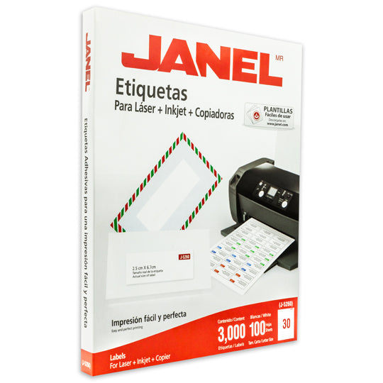Etiqueta Laser Janel Blanca 25 x 67mm - Paquete con 3000 Etiquetas
