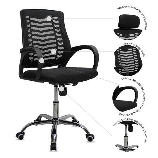 Silla ejecutiva MUNDO IN mod. 108 respaldo en malla y asiento en tela