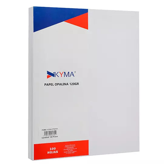 Paquete de papel opalina blanco 120gr Kyma, tamaño carta, paquete 100 hs