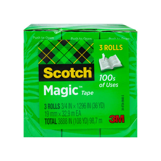 Cinta Magica Scotch Transparente de 19mm x 32.9m - Paquete con 3 piezas