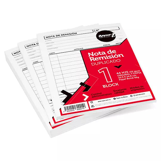 Remisión Rayter 1/4 duplicado blíster con 6, color blanco, 22 juegos