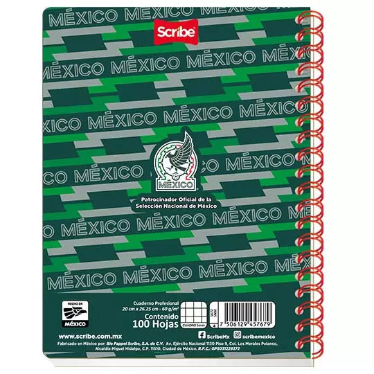 Cuaderno profesional SCRIBE Selección Mexicana cuadro chico (5 mm) c/ 100 hojas