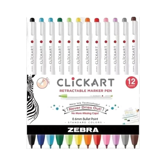 Marcador Clickart Retráctil Punto Fino, Surtido -  Estuche con 12 Piezas