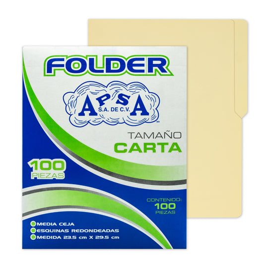 Folder APSA suaje lateral y superior para broche color crema tamaño carta