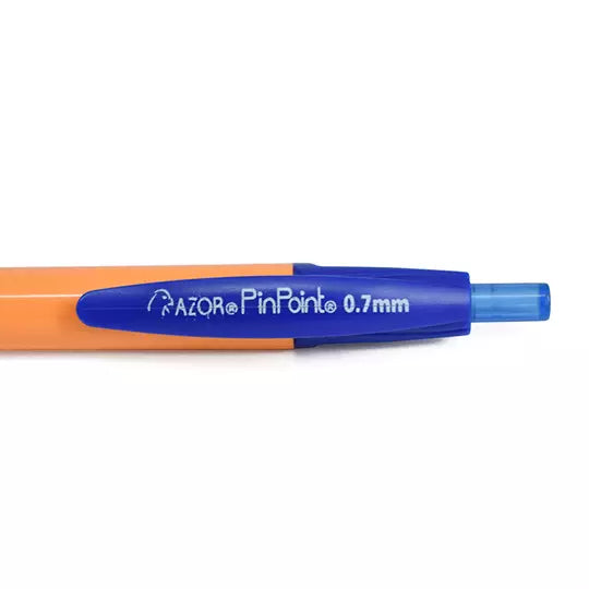 Bolígrafo fino retráctil Pin Point 0.7 mm color azul cuerpo amarillo c/12 pzas