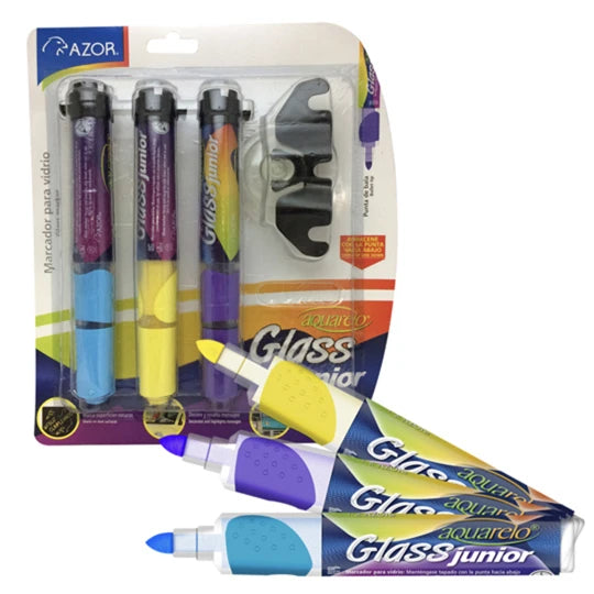 Marcador para vidrio Aquarelo Glass Jr. AZOR colores surtidos - caja con 3 piezas