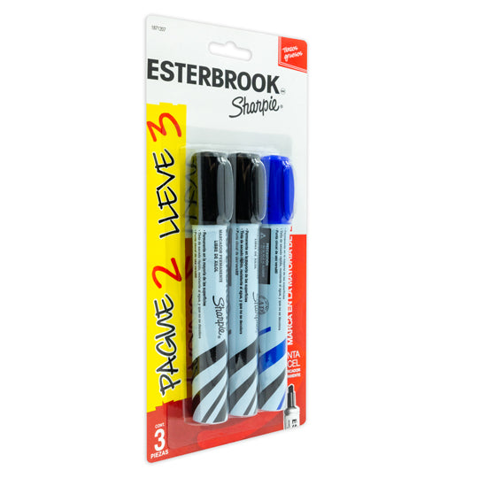 Marcador permanente Esterbrook SHARPIE negro - 2 piezas + 1 azul