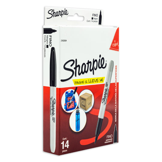 Marcador Permanente Fino SHARPIE negro - 12 piezas + 2 gratis