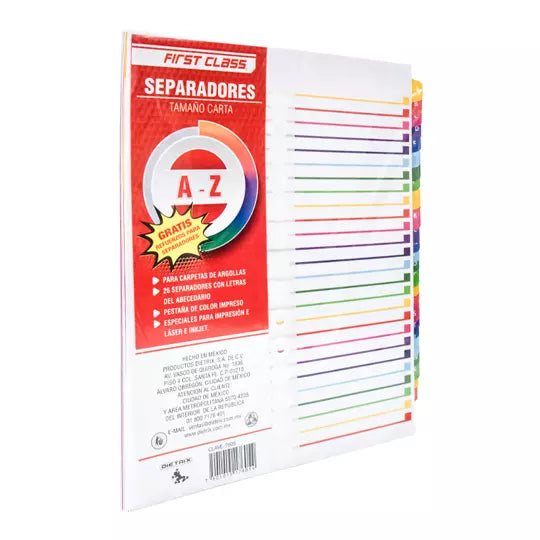 Separadores Dietrix tamaño carta de la A- Z pestañas de color