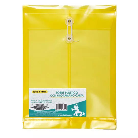 Sobre de plástico con hilo DIETRIX tamaño carta, colores surtidos 1 Pza