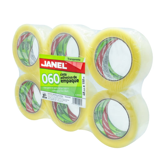 Cinta de Empaque Janel Transparente de 48mm x 150m - Paquete con 6 piezas