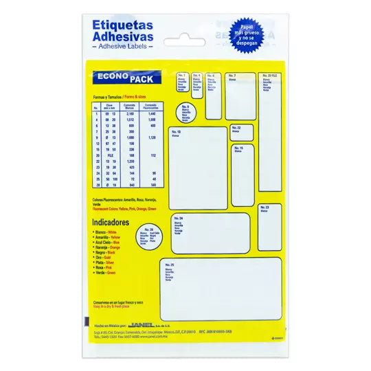 Etiqueta blanca JANEL econo pack No. 1 con 2160 etiquetas de 9 x13mm