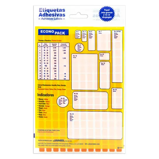 Etiqueta JANEL econopack no.1 naranja con 1440 etiquetas de 9x13mm