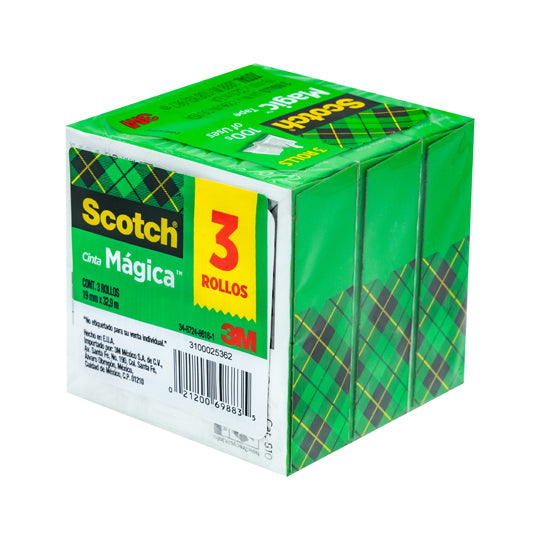 Cinta Magica Scotch Transparente de 19mm x 32.9m - Paquete con 3 piezas