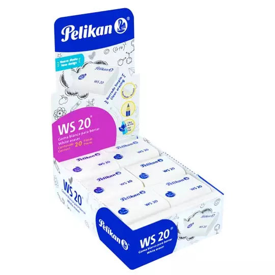 Goma Pelikan WS20 plástica blanca caja con 20 piezas