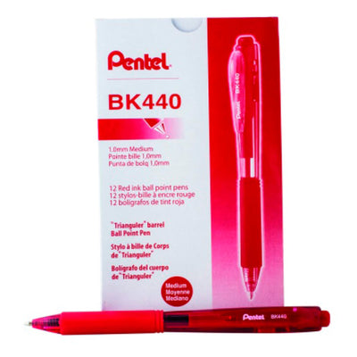 Bolígrafo Pentel Retráctil Punto Mediano 1.0mm, Rojo - Caja con 12 Piezas