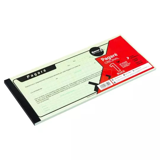 Pagare Rayter, 1/3 de carta, papel verde, block 50 hojas blíster con 2