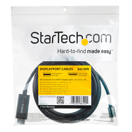 Cable HDMI STARTECH de 3m - Cable HDMI de Alta Velocidad con Ethernet de 4K - Video UHD 4K a 30Hz , negro
