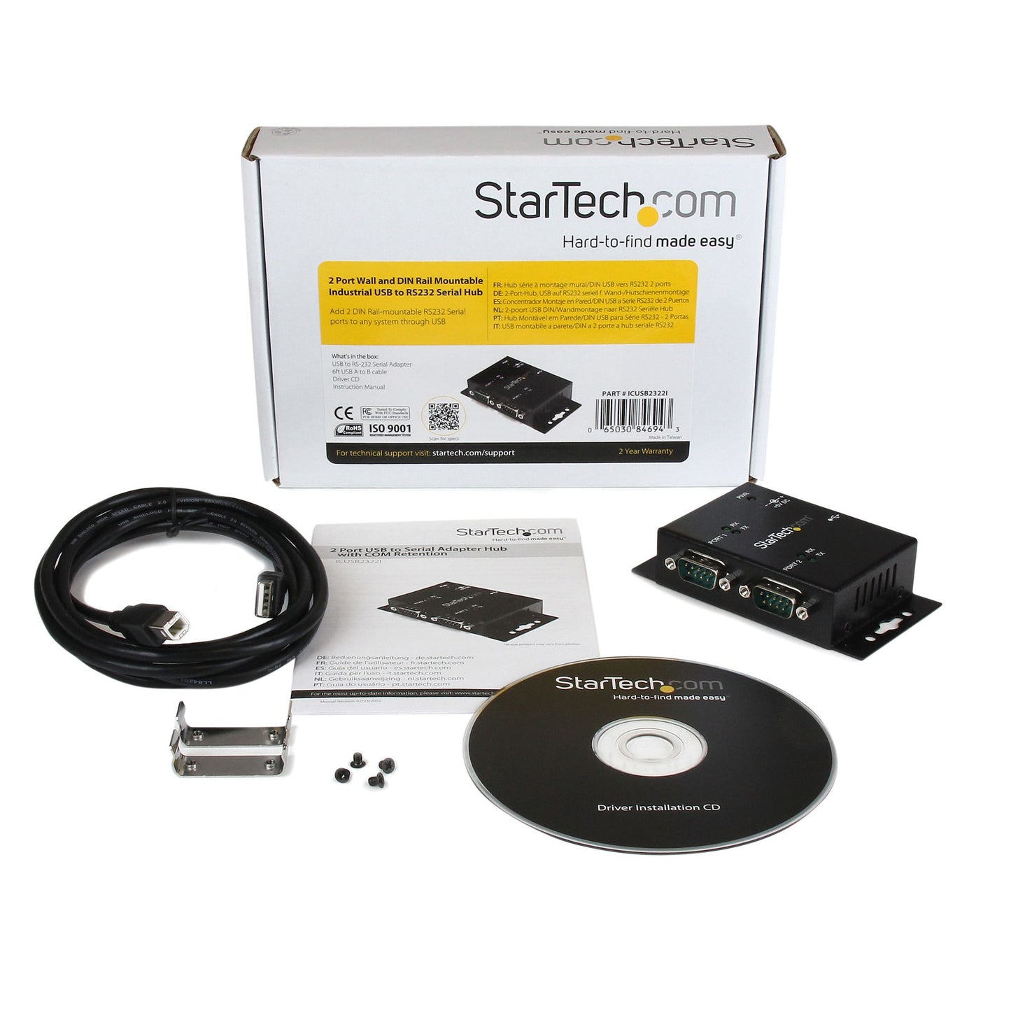 STARTECH CONSIG ADAPTADOR HUB USB A SERIAL DB9 PERP FTDI DE 2 PUERTOS DE PARED