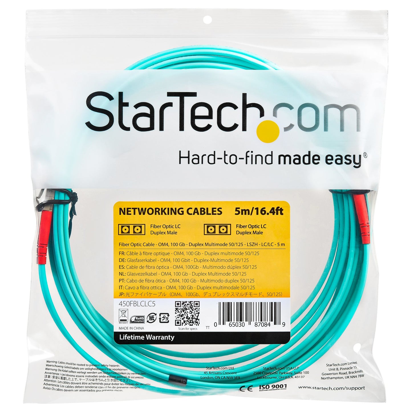 STARTECH CONSIG CABLE 5M FIBRA DUPLEX MULTI LC CABL OM4 100GB 50/125 LSZH AGUAMARINA