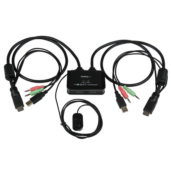 STARTECH CONSIG SWITCH CONMUTADOR KVM 2X PERP HDMI USB AUDIO CON CABLES