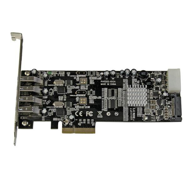 Adaptador tarjeta PCI STARTECH Express PCI-E 4 Puertos USB 3.0 (5Gbps) UASP Bus Doble con Alimentación Molex SATA - 4 puertos