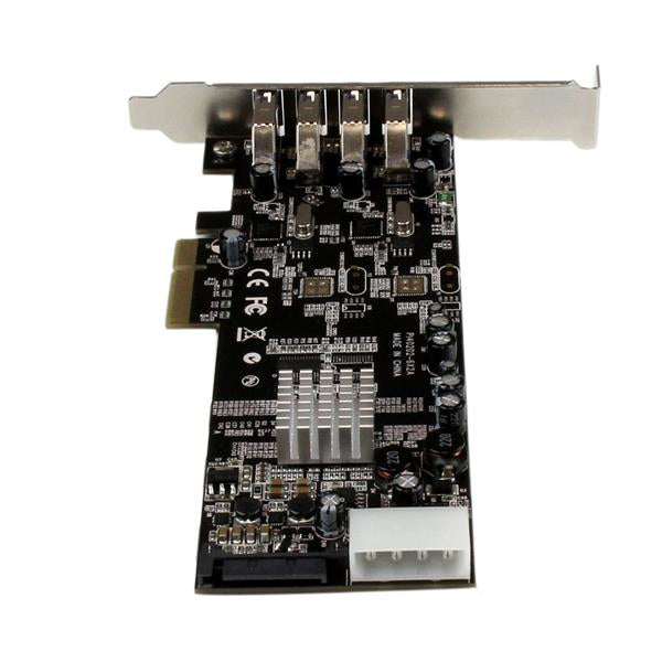 Adaptador tarjeta PCI STARTECH Express PCI-E 4 Puertos USB 3.0 (5Gbps) UASP Bus Doble con Alimentación Molex SATA - 4 puertos