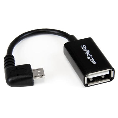 StarTech Cable Adaptador Micro USB a USB, OTG Acodado a la Derecha de 12cm, Macho a Hembra, Níquel Conector, Negro