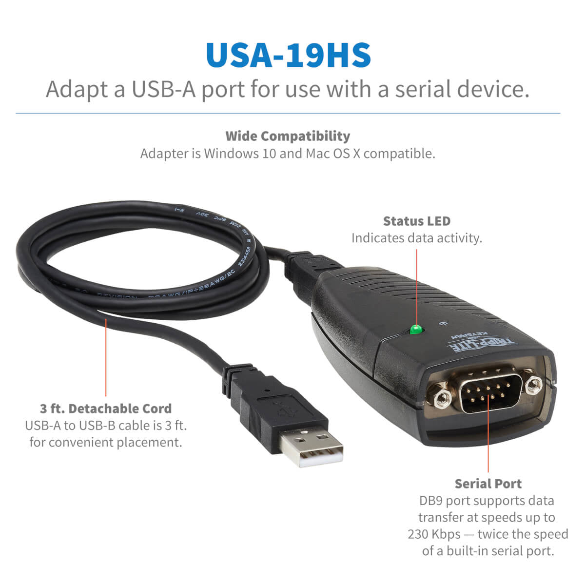 Adaptador Keyspan de Alta Velocidad Tripp Lite USA-19HS, USB A Macho - Serial Macho