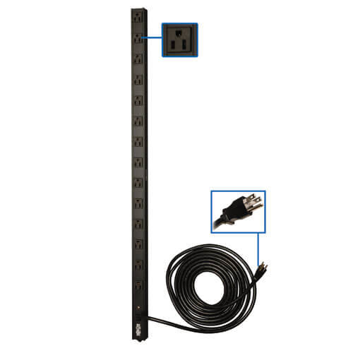 PDU Monofásico Básico Tripp Lite PDUV15, 15A 120V, para Instalación Vertical de 0U en Rack