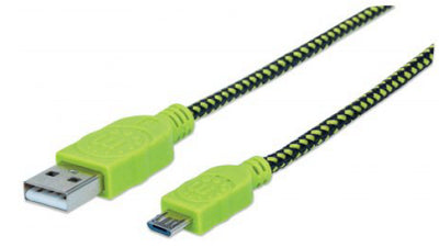 INTRACOM CABLE USB V2 A-MICRO B BLISTER CABL TEXTIL 1.0M NEGRO/VERDE