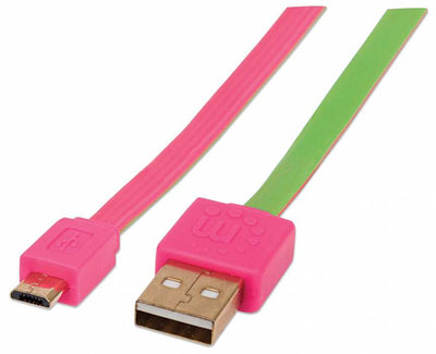 INTRACOM CABLE USB V2 A-MICRO B BLISTER CABL PLANO 1.0M ROSA/VERDE.