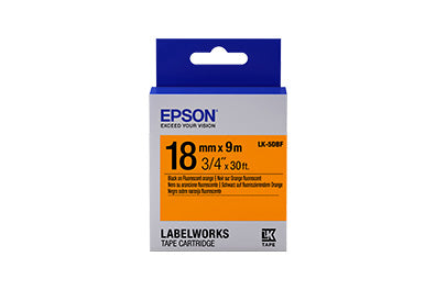 EPSON LABELWORKS STANDARD TAPE LK-5DBLABL F BLACK/FLUORESCENT ORANGE 18MM .