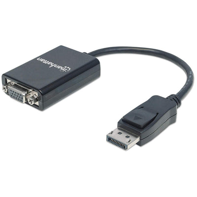 Adaptador DisplayPort MANHATTAN, M a VGA H 15cm - Extremo Secundario: 1 x 15-pin HD-15 - Female - 8Gbit/s - Admite hasta1920 x 1200 - Apantallado - Oro Contacto chapado - 32 AWG - Negro
