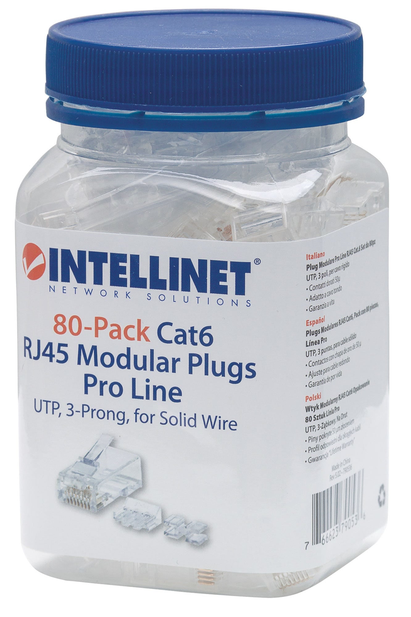 IC INTRACOM PLUG MODULAR RJ45 UTP CAT6 CABL SOLIDO 80PZS CONTACTO CHAPA ORO