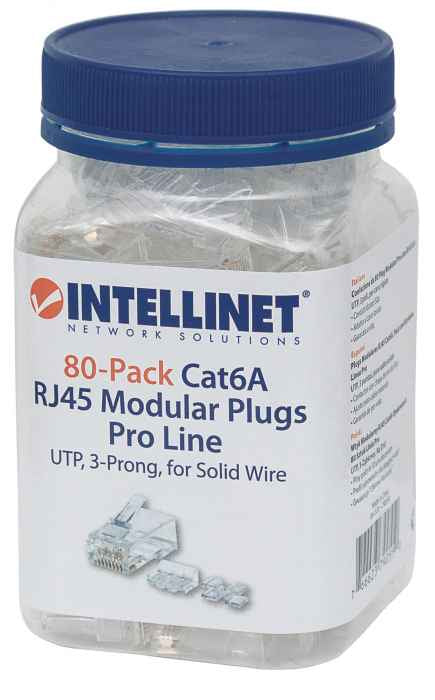 IC INTRACOM PLUG MODULAR RJ45 UTP CAT6A CABL SOLIDO 80PZS CONTACTO CHAPA ORO