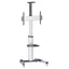 Soporte de Aluminio Tipo Carrito para pantalla de 37" a 86", con Repisas Removibles, de color Plateado y Negro