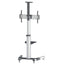 Soporte de Aluminio Tipo Carrito para pantalla de 37" a 86", con Repisas Removibles, de color Plateado y Negro