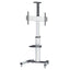 Soporte de Aluminio Tipo Carrito para pantalla de 37" a 86", con Repisas Removibles, de color Plateado y Negro