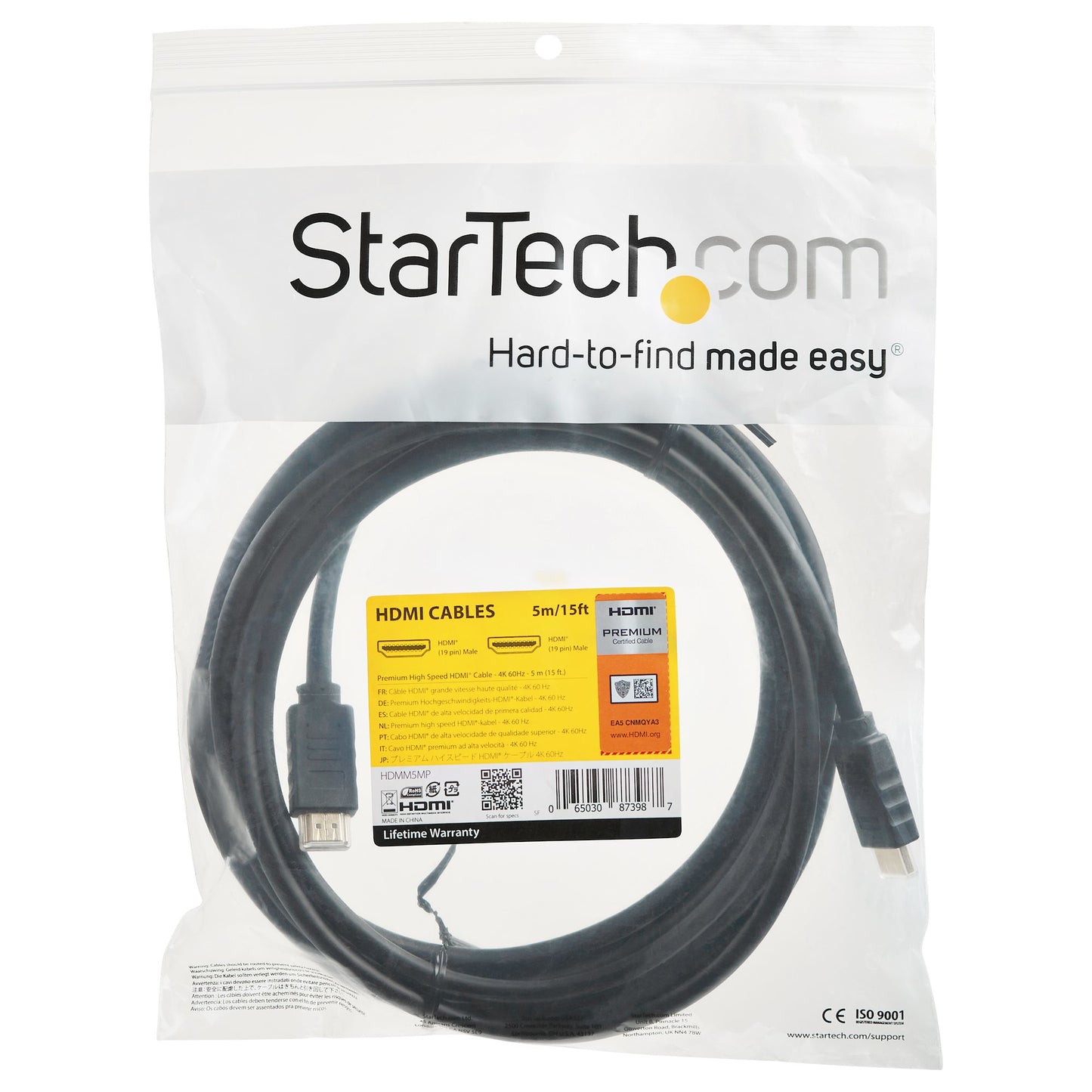 STARTECH CONSIG CABLE 5M HDMI ALTA VELOCIDAD PRCABL REMIUM CON ETHERNET 4K60HZ