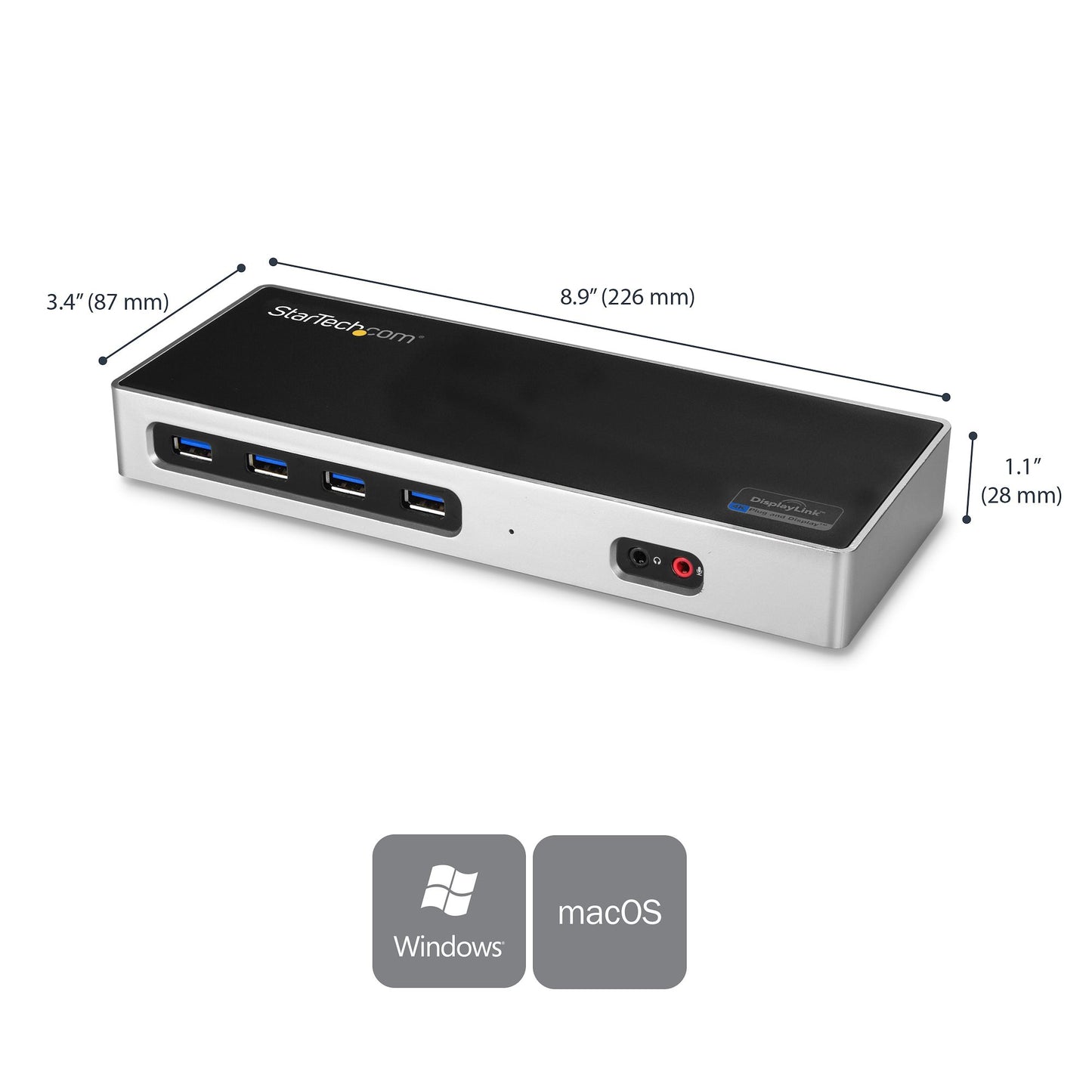 StarTech.com Docking Station USB Tipo C para Laptop, 2x DisplayPort, 2x HDMI, 6x USB 3.0, Negro/Plata