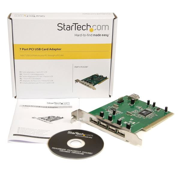 Adaptador tarjeta PCI USB 2.0 STARTECH de Alta Velocidad 7 Puertos - 4 Externos y 3 Internos - 7 puertos USB