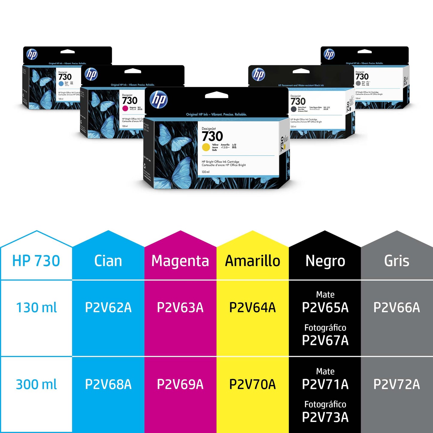 P2V64A Cartucho HP 730 Amarillo Original, 130ml